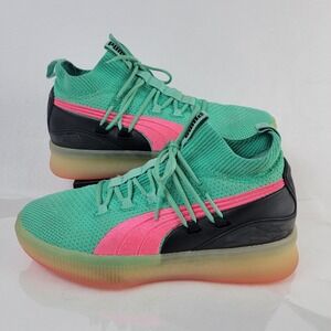 Puma Clyde Court Basketball Shoes Mens 8.5 Green Neon 19171501 Lace Up Mid Top